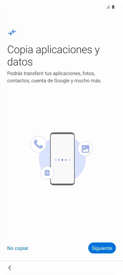Puedes transferir el contenido de otro teléfono cuando activas tu teléfono por primera vez y cuando lo has restablecido. Cuando aparezca en la pantalla del teléfono esta imagen, ya está listo para la transmisión del contenido del otro teléfono.