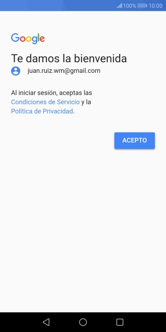 Pulsa ACEPTO y sigue las indicaciones de la pantalla para seleccionar los ajustes de tu cuenta de Google.