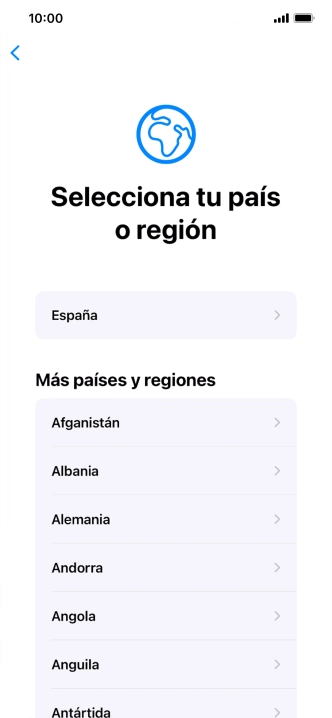 Pulsa el país o el área deseados.
