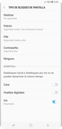 Pulsa Ninguno y sigue las indicaciones de la pantalla para desactivar el uso del código de seguridad.