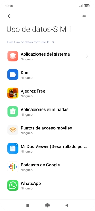 El consumo de datos por cada aplicación aparece bajo el nombre de la aplicación.