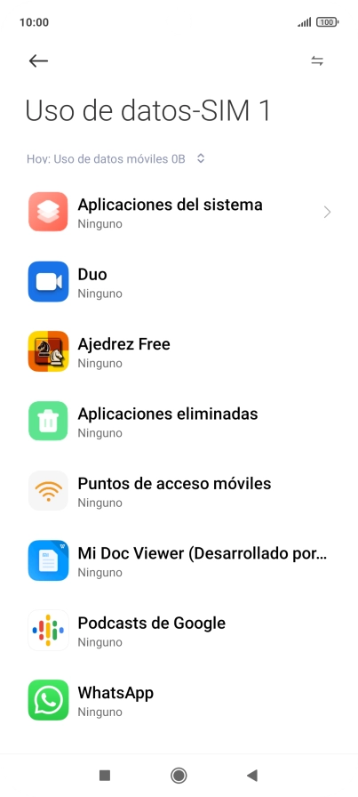 El consumo de datos por cada aplicación aparece bajo el nombre de la aplicación.