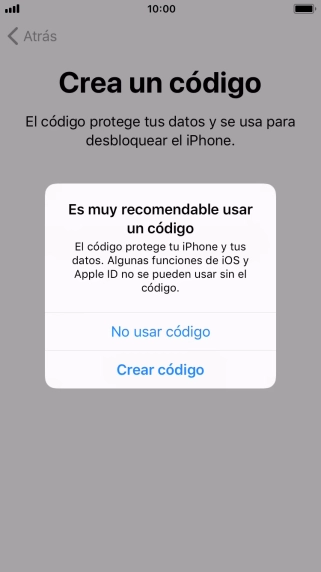 Si desactivas la función, pulsa No usar código.