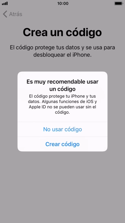 Si desactivas la función, pulsa No usar código.