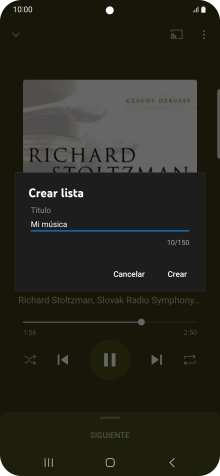 Introduce el nombre deseado de la lista de reproducción y pulsa Crear.