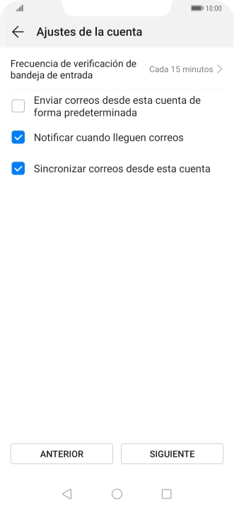 Pulsa Frecuencia de verificación de bandeja de entrada.