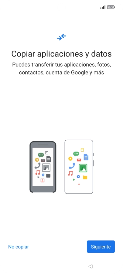 Pulsa No copiar y sigue las indicaciones de la pantalla para finalizar la activación del teléfono.
