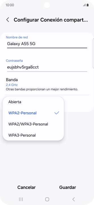 Pulsa WPA3-Personal para proteger la conexión wifi con una contraseña.