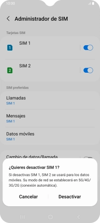 Si desactivas la tarjeta SIM, pulsa Desactivar.