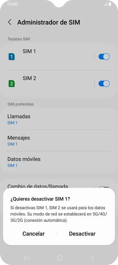 Si desactivas la tarjeta SIM, pulsa Desactivar.