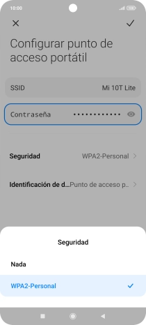 Pulsa WPA2-Personal para proteger la conexión wifi con una contraseña.