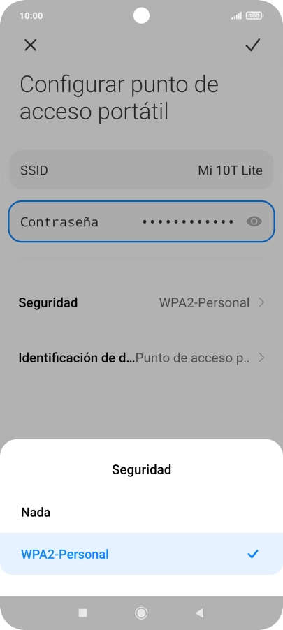 Pulsa WPA2-Personal para proteger la conexión wifi con una contraseña.