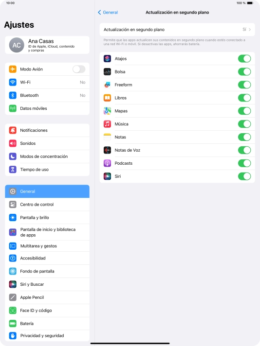 Pulsa Actualización en segundo plano.