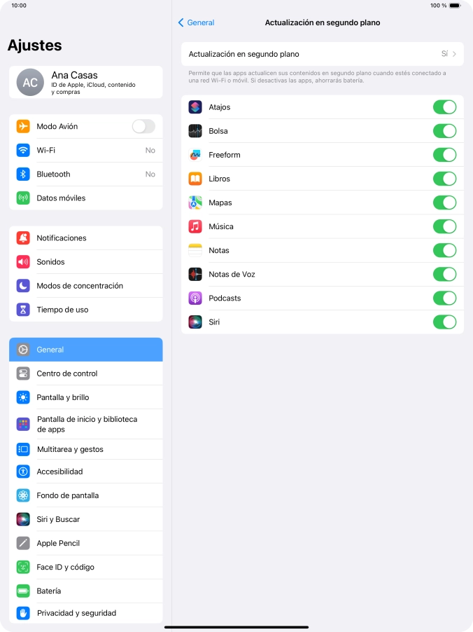 Pulsa Actualización en segundo plano.