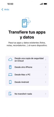Puedes transferir el contenido de otro teléfono Android cuando el teléfono se activa antes de utilizarlo por primera vez y cuando lo restableces. Cuando aparece esta imagen de pantalla, el teléfono está listo para la transferencia de contenido desde otro teléfono Android.