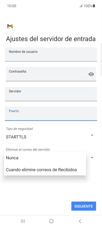 Pulsa Nunca para conservar los correos electrónicos en el servidor cuando los borras del teléfono.