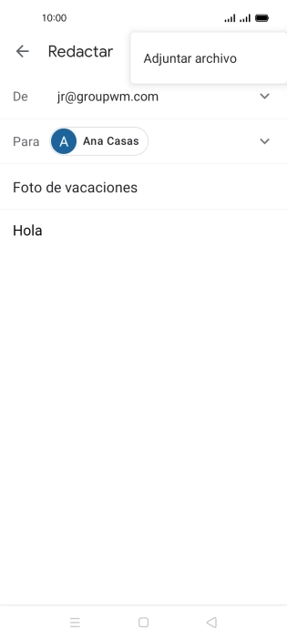 Pulsa Adjuntar archivo y desplázate a la carpeta deseada. Pulsa Adjuntar archivo y desplázate a la carpeta deseada.