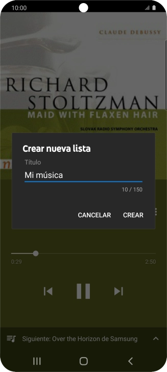 Introduce el nombre deseado de la lista de reproducción y pulsa CREAR.