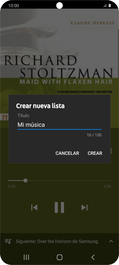 Introduce el nombre deseado de la lista de reproducción y pulsa CREAR.