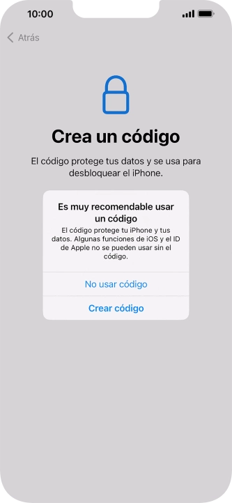 Si desactivas la función, pulsa No usar código.