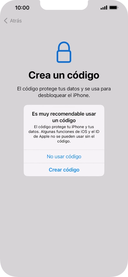 Si desactivas la función, pulsa No usar código.