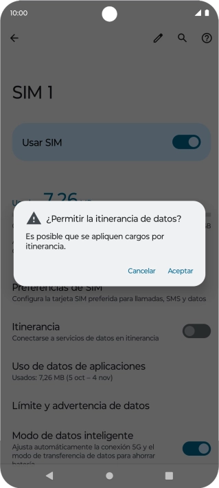 Si el roaming de datos está activado, pulsa Aceptar.