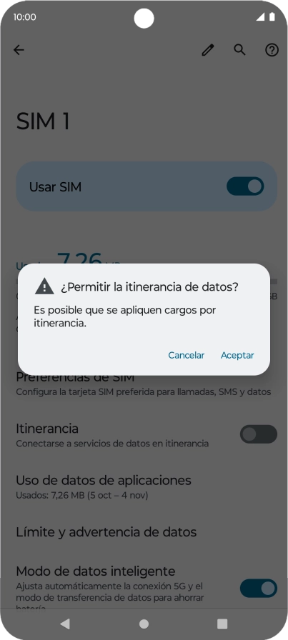Si el roaming de datos está activado, pulsa Aceptar.