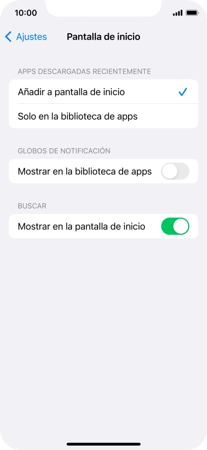 Para añadir nuevas apps descargadas a la pantalla de inicio y a la biblioteca de apps, pulsa Añadir a pantalla de inicio.