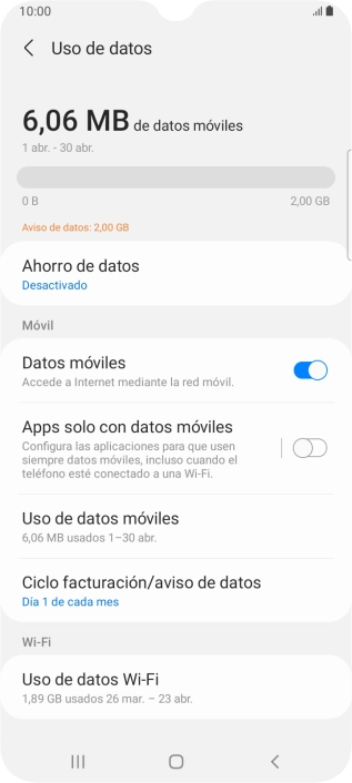 El consumo total de datos se visualiza ahora en la pantalla.