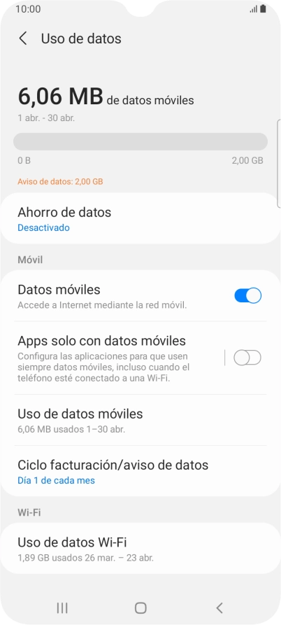 El consumo total de datos se visualiza ahora en la pantalla.