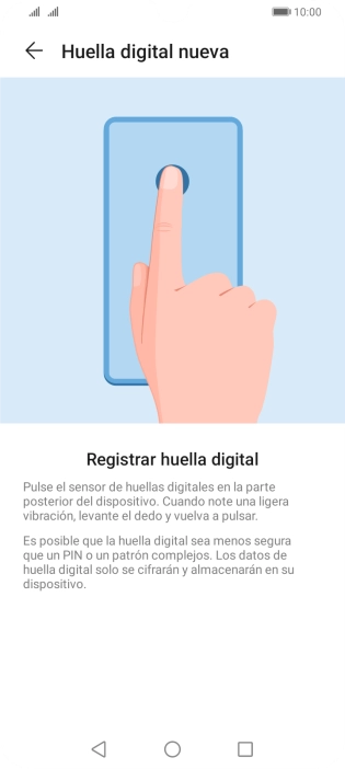 Sigue las indicaciones de la pantalla para crear una huella digital como código de seguridad.