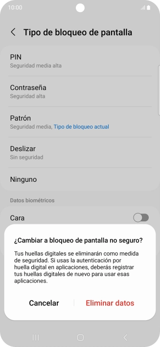Pulsa Eliminar datos.