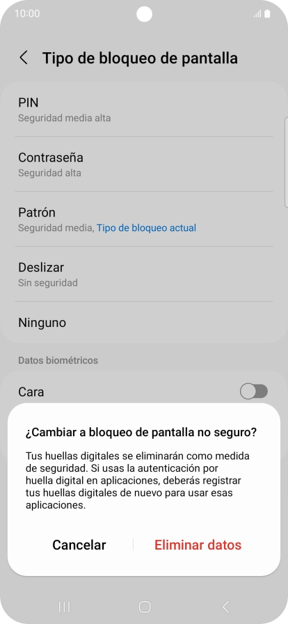 Pulsa Eliminar datos.
