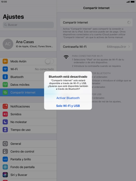 Si la función de wifi está activada, pulsa Solo Wi-Fi y USB.