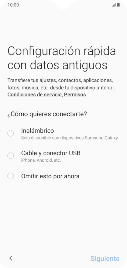 Puedes transferir el contenido de otro teléfono cuando activas tu teléfono por primera vez y cuando lo has restablecido. Cuando aparezca en la pantalla del teléfono esta imagen, ya está listo para la transmisión del contenido del otro teléfono.