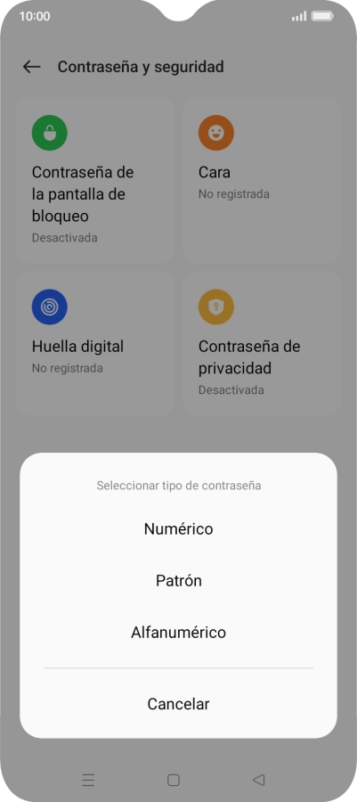 Pulsa el código de seguridad deseado y sigue las indicaciones de la pantalla para crear un código de seguridad del teléfono adicional.