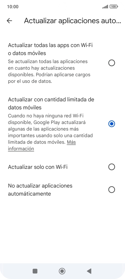 Para activar la actualización automática de apps a través de la red móvil, pulsa el campo junto a 