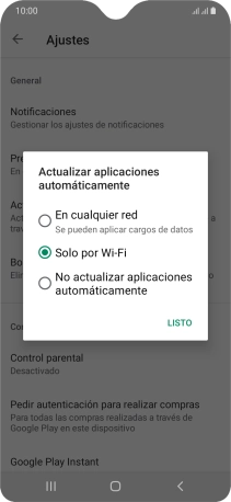 Para activar la actualización automática de apps utilizando la red móvil, pulsa En cualquier red.