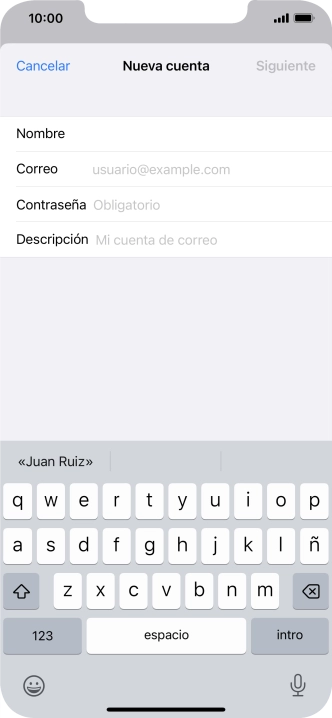 Pulsa Correo e introduce tu dirección de correo electrónico.