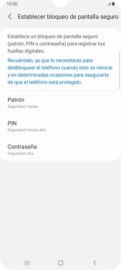 Pulsa el código de seguridad deseado y sigue las indicaciones de la pantalla para crear un código de seguridad del teléfono adicional.