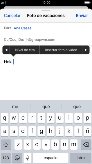 Pulsa Insertar foto o vídeo y sigue las indicaciones de la pantalla para adjuntar una fotografía o un videoclip.