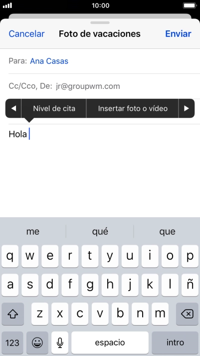 Pulsa Insertar foto o vídeo y sigue las indicaciones de la pantalla para adjuntar una fotografía o un videoclip.