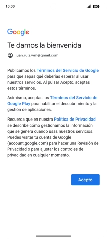 Pulsa Acepto y sigue las indicaciones de la pantalla para seleccionar los ajustes de tu cuenta de Google.