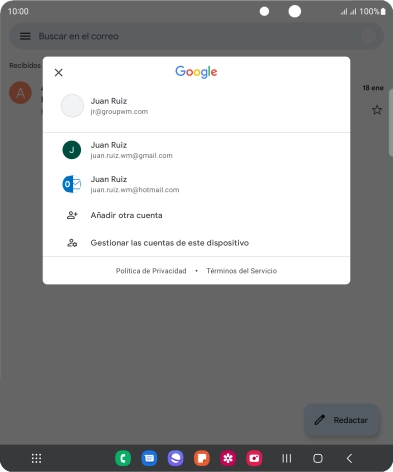 Pulsa la cuenta de correo electrónico deseada.