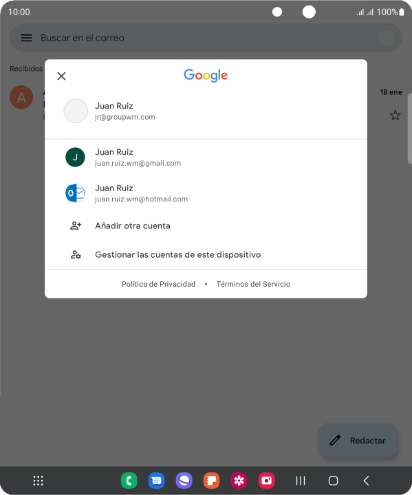 Pulsa la cuenta de correo electrónico deseada.