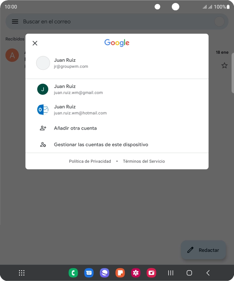 Pulsa la cuenta de correo electrónico deseada.