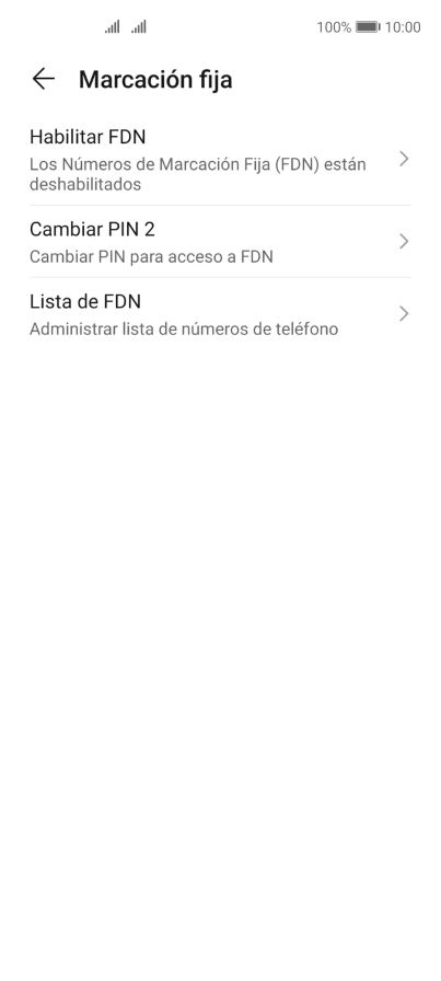 Pulsa Habilitar FDN para activar la marcación fija.