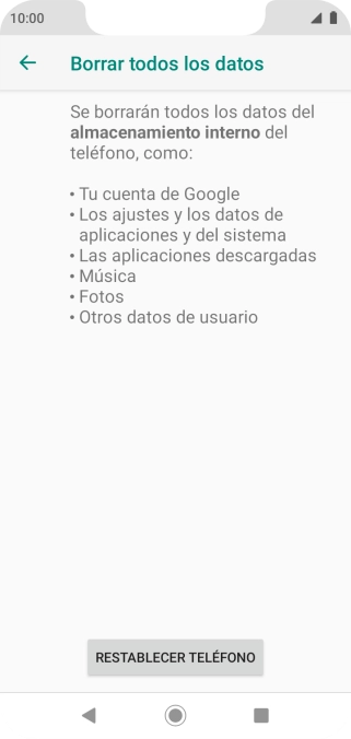 Pulsa RESTABLECER TELÉFONO.
