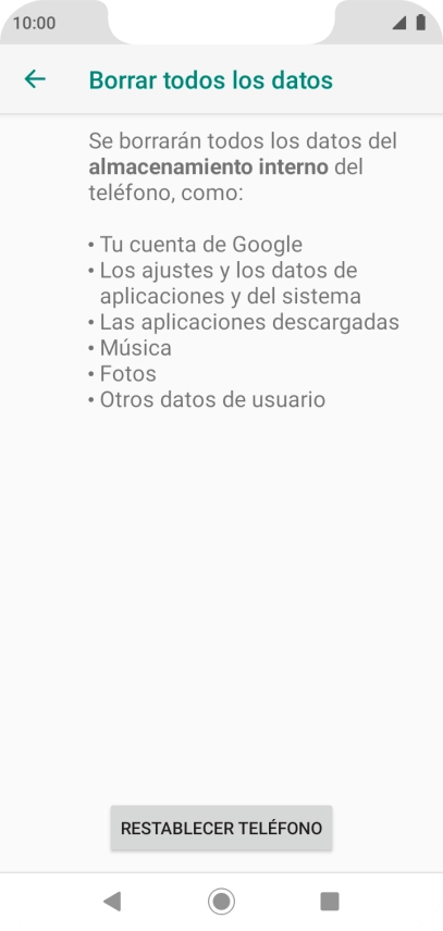 Pulsa RESTABLECER TELÉFONO.