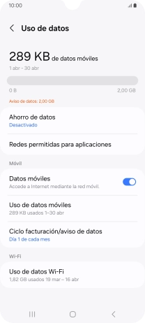 El consumo total de datos se visualiza ahora en la pantalla. El consumo total de datos se visualiza ahora en la pantalla.